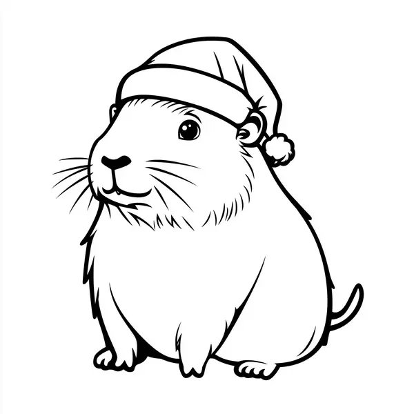 Coloring page of Gorro de Navidad for a capybara