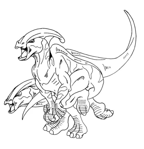 Coloring Page Pair of Parasaurolophus Dinosaurs