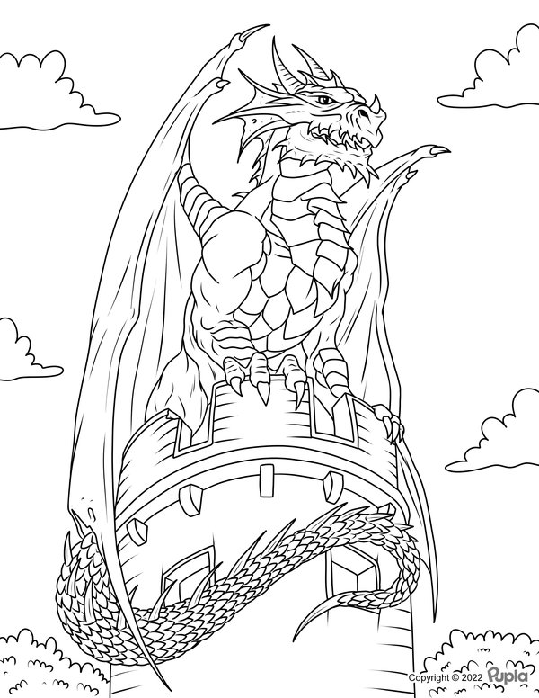 Dragon Sur Le Chateau coloring page for children