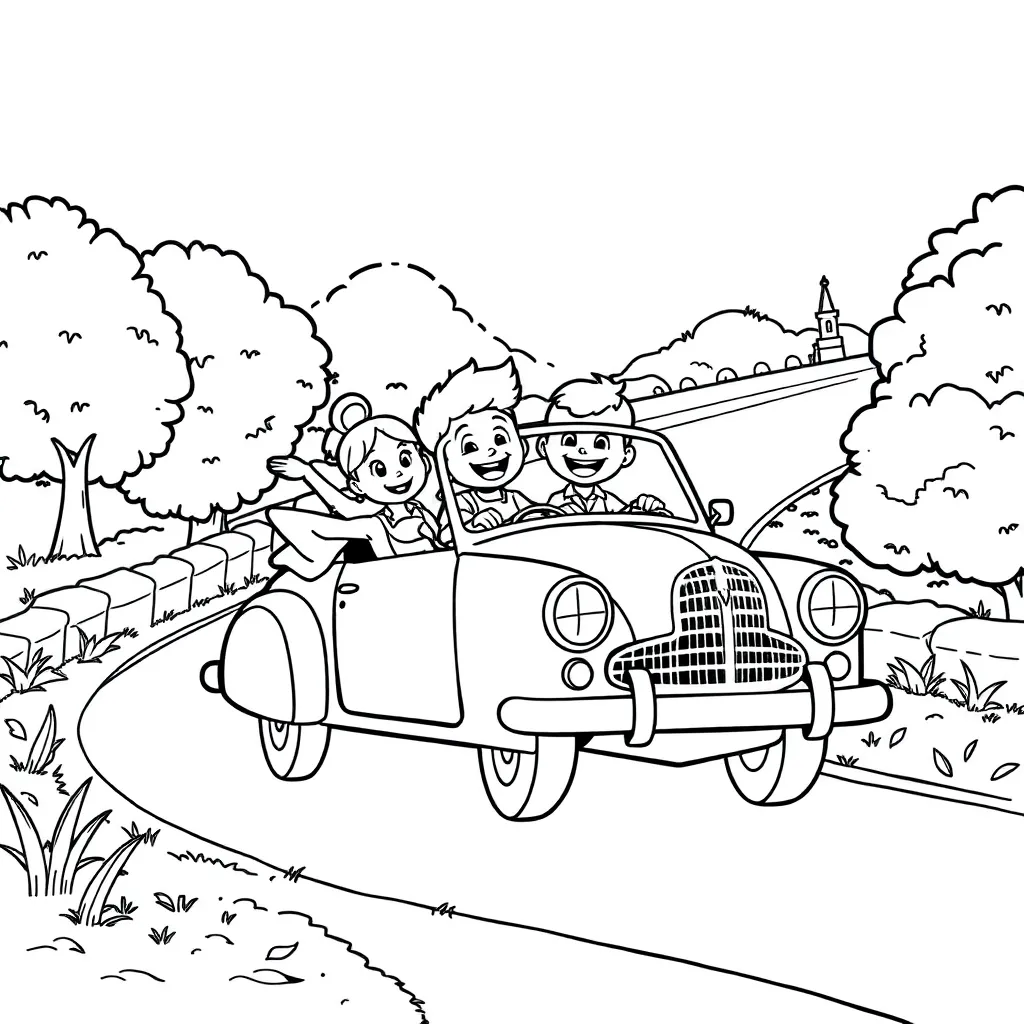 Free Dora the Explorer Adventure Car Friends Cartoon Coloring Page for Kids