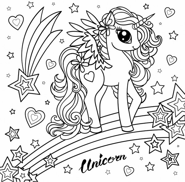 Unicorn Coloring Page - Marchant Sur L'Arc-en-Ciel
