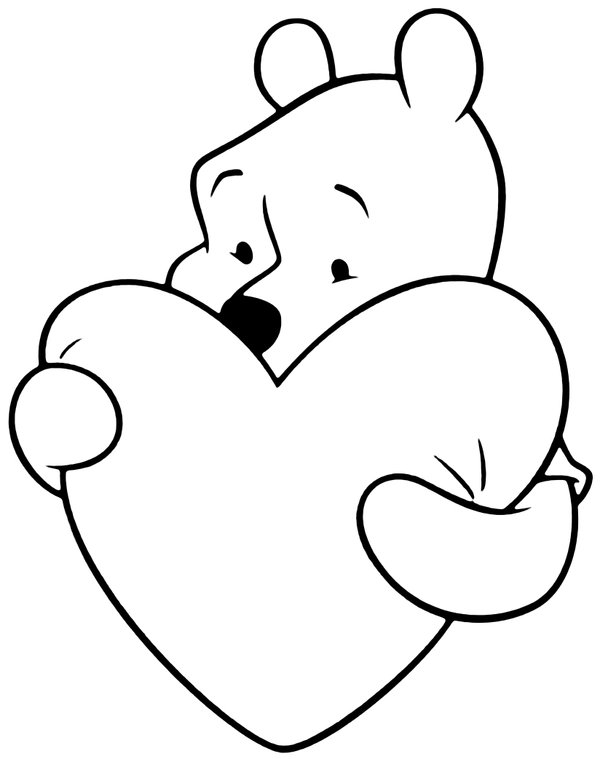 Winnie L Ourson Avec Coeur coloring page for children