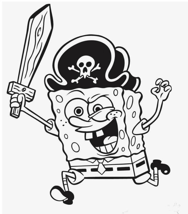 Coloring page SpongeBob SquarePants dressed as a pirate