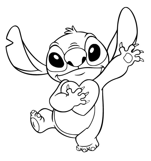 Coloring page Stitch with a heart