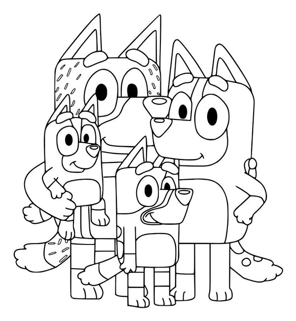 Coloring Page Pose of the Bluey Family