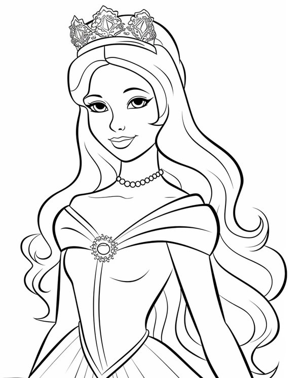 Belle Princesse Portant une Couronne coloring page for children