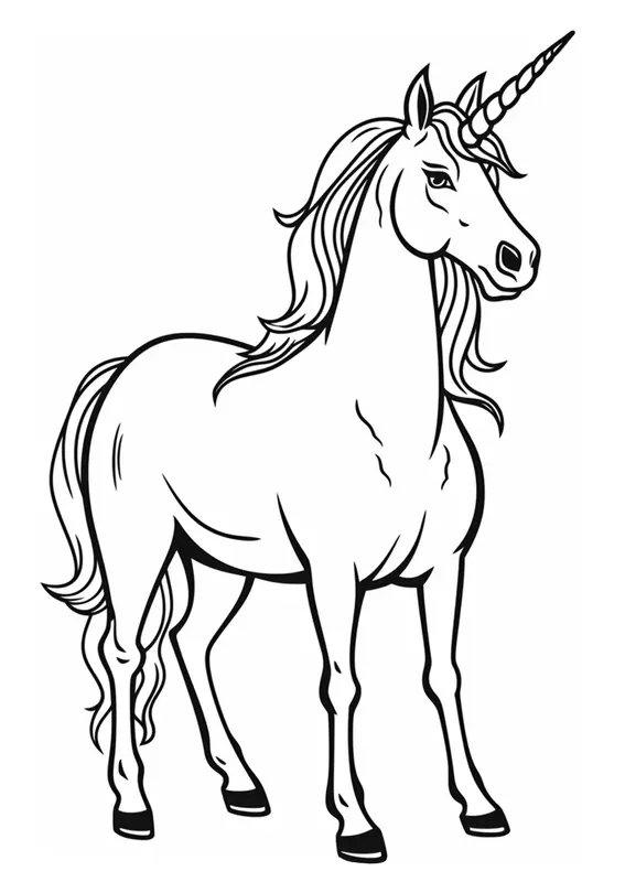 Belle Licorne Debout Immobile coloring page for children