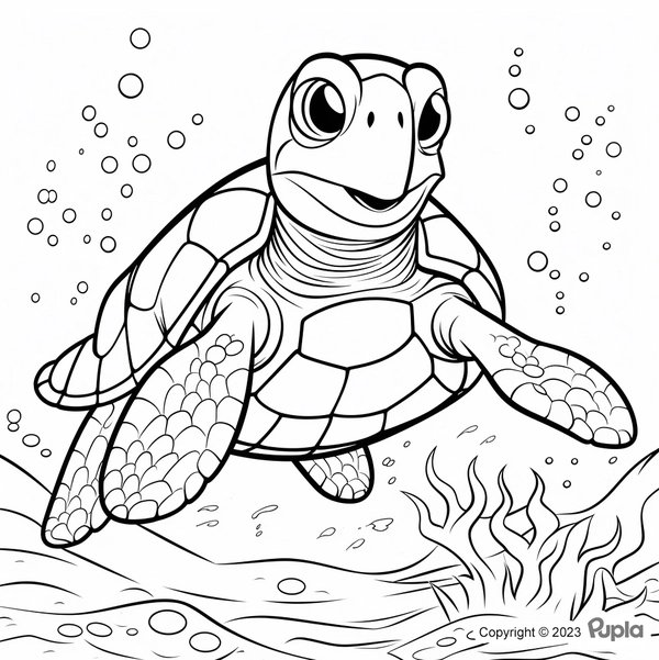 Feuille de coloriage Tortue Joyeuse nageant sous l'eau
