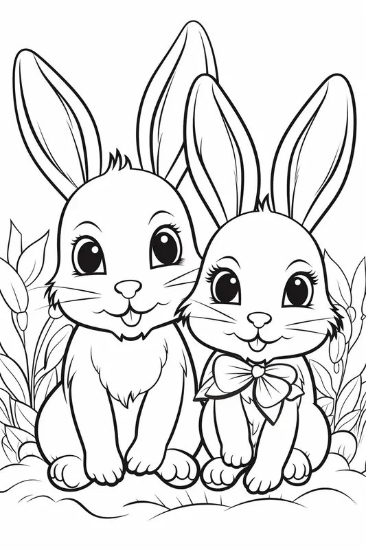 Coloring Page Deux Lapins Assis Ensemble
