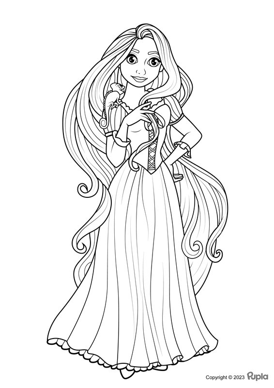 Raiponce dans une belle robe coloring page for children
