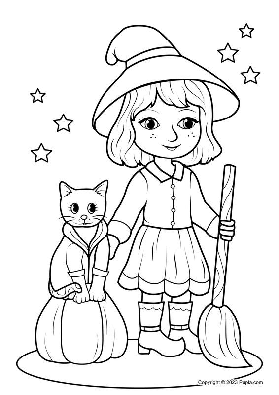 Halloween Coloring Page Featuring a Cat