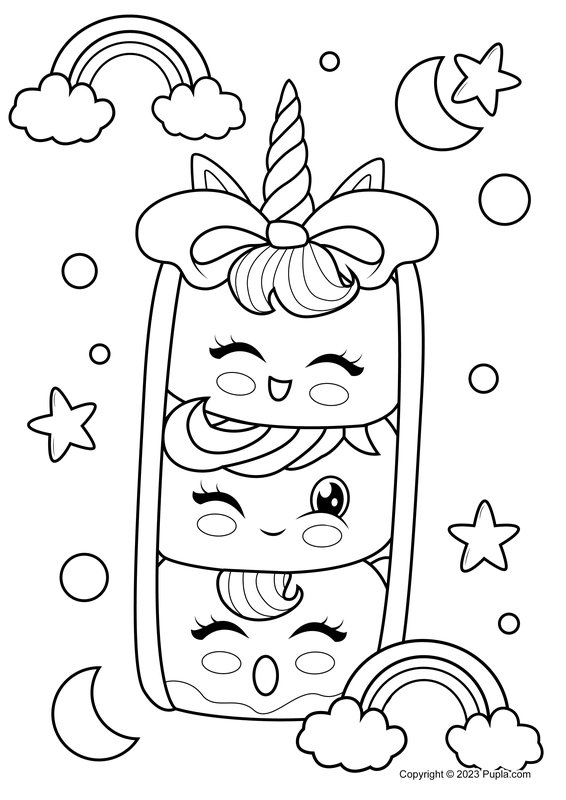 Guimauves Licornes Empilees coloring page for children