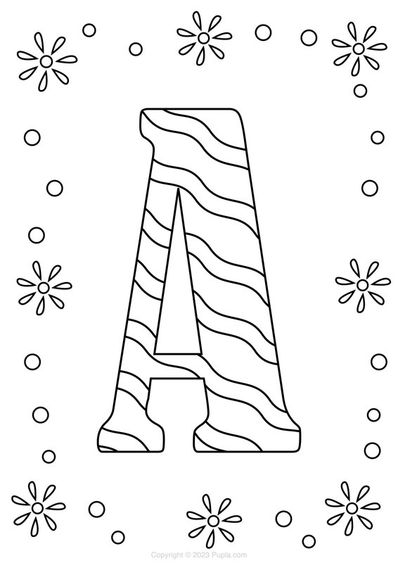 Coloring Page Letter A with a Wave Pattern