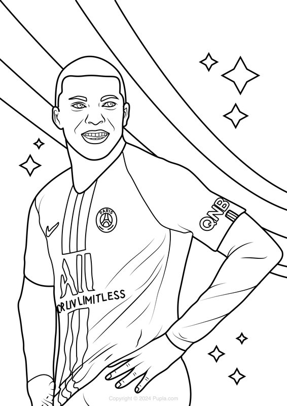 Mbappe Paris Saint Germain Stars coloring page for children