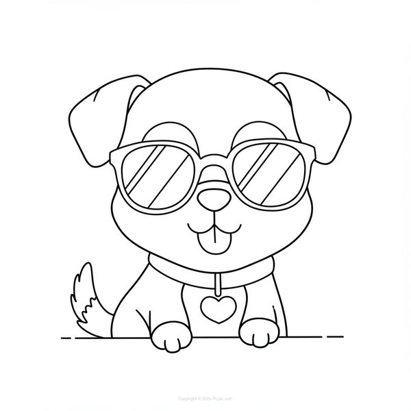 Coloring page Cute Dog with Sunglasses