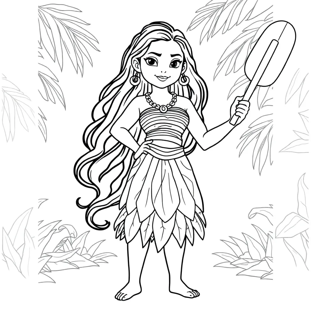 Vaiana, black, white, black and white coloring pages for kids