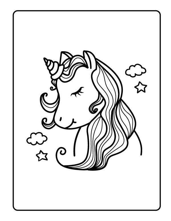 Unicorn Head Coloring Page Cute