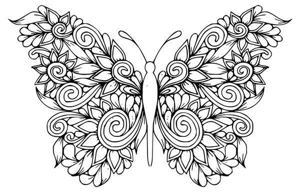 Butterfly Coloring Page with Floral Wings