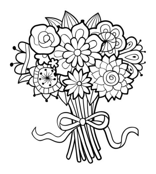 Coloring Page Bouquet Large Flower Bouquet