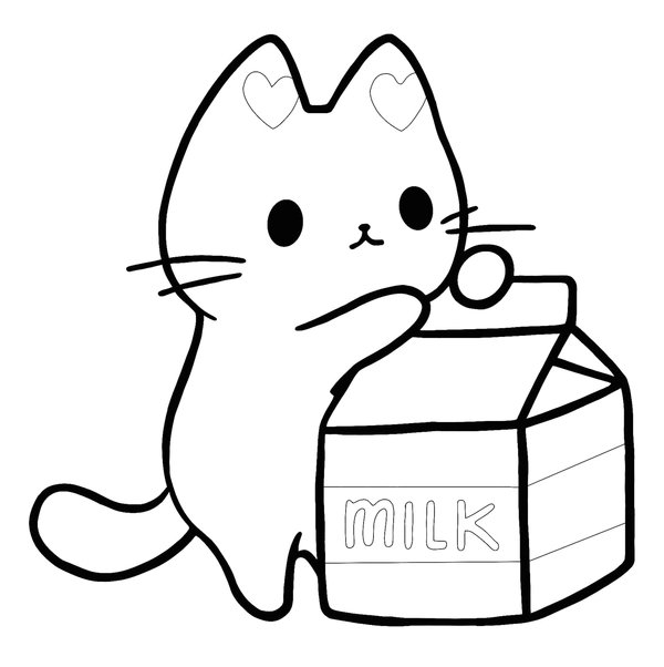 Kawaii Cat Coloring Page with Milk