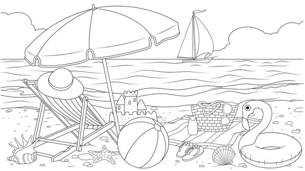 Beach Tag Coloring Page with Sailboat