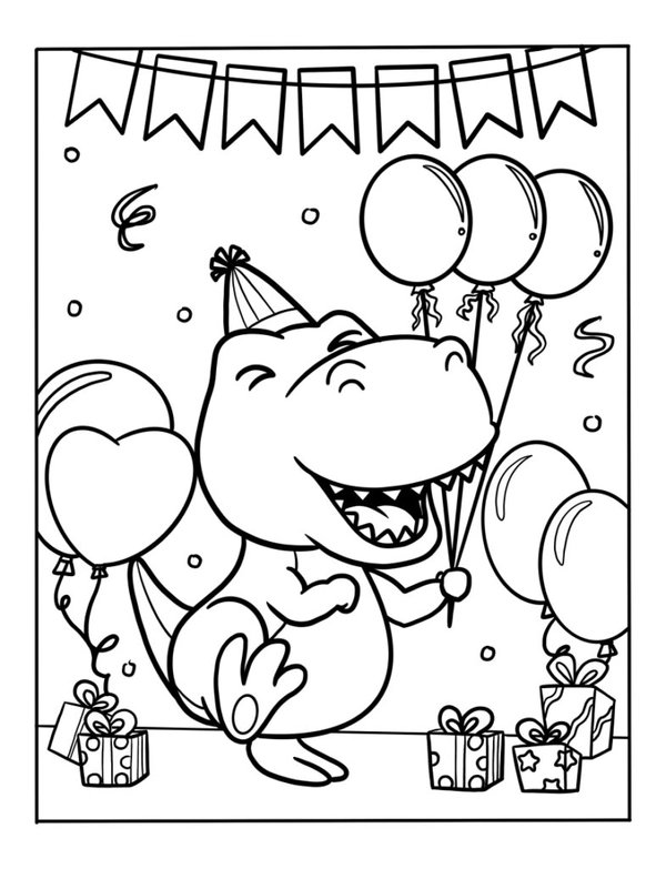 Coloring Page Happy Birthday Dinosaurs