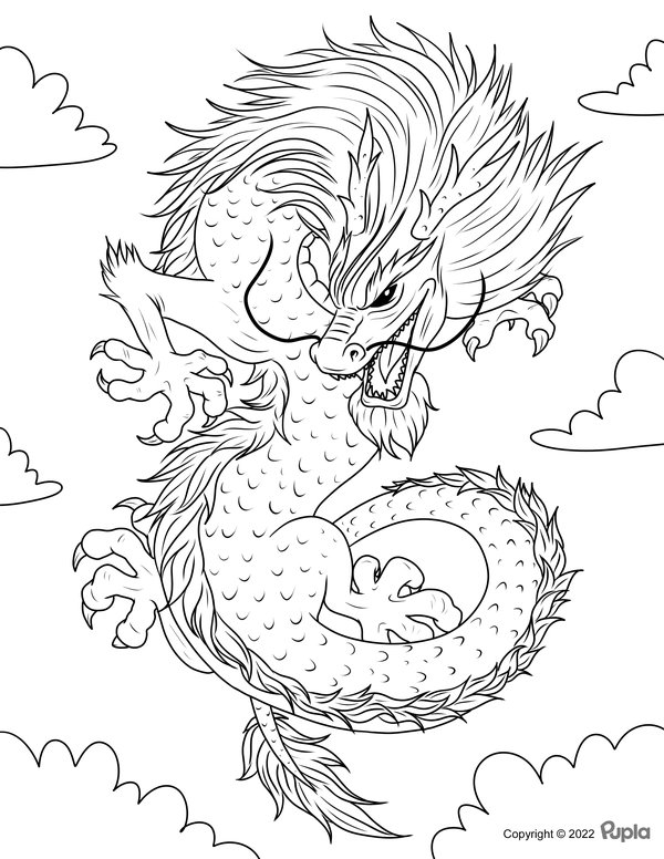 Coloring Page Angry Dragon Flying