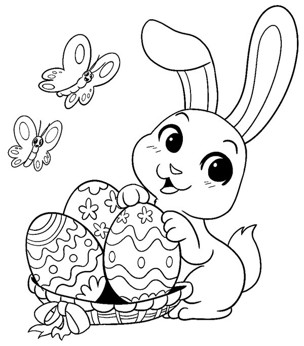 Easter Bunny Coloring Page with Eggs