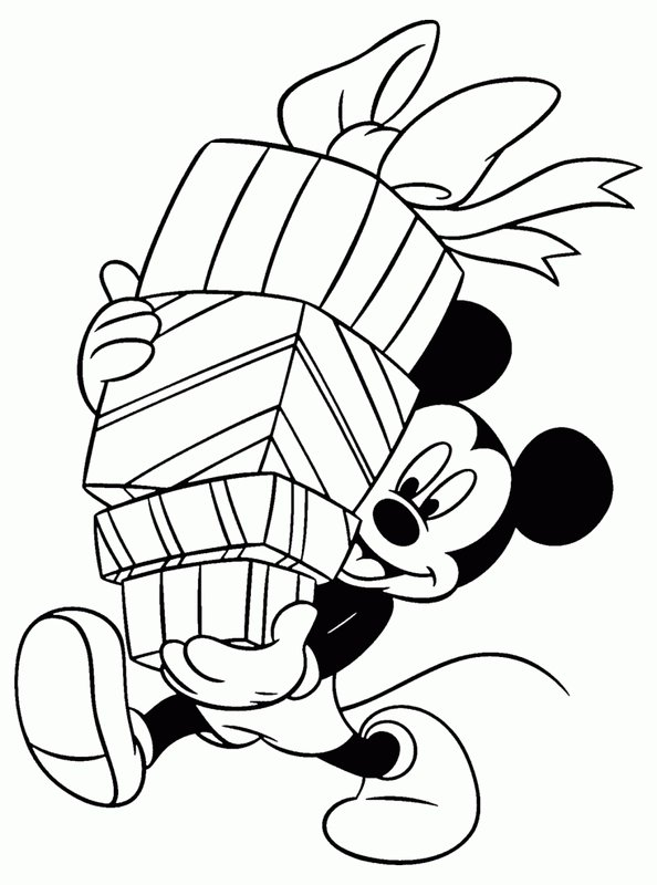 Coloring page Mickey Mouse with gifts