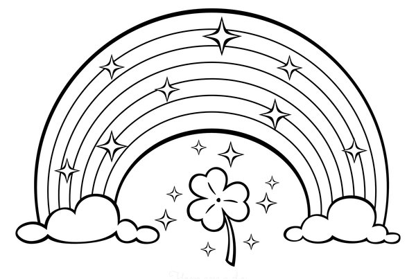 Rainbow with Stars and Clover Coloring Page