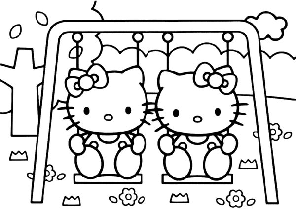 Hello Kitty Coloring Page on a Swing