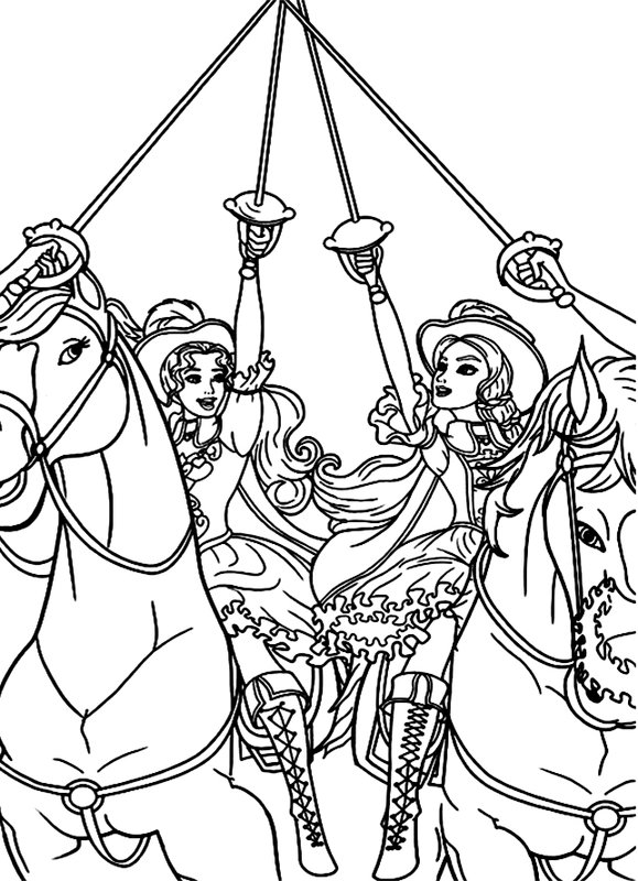 Coloring page Barbie on horse