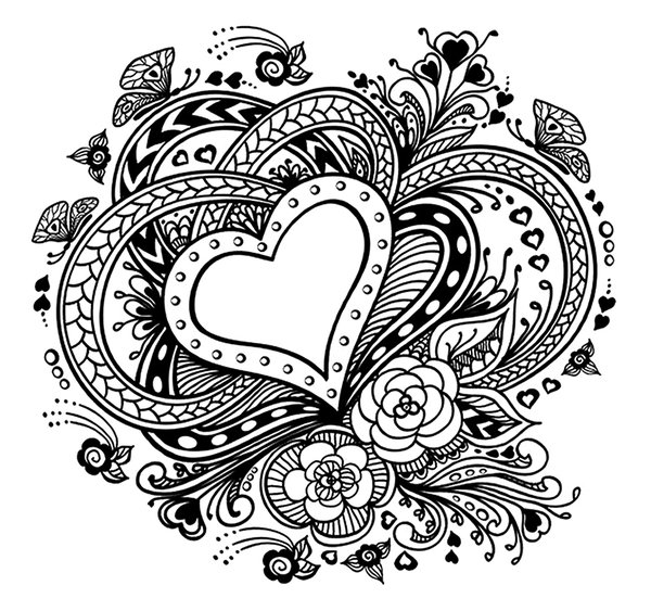 Coloring Page Heart with Ornaments