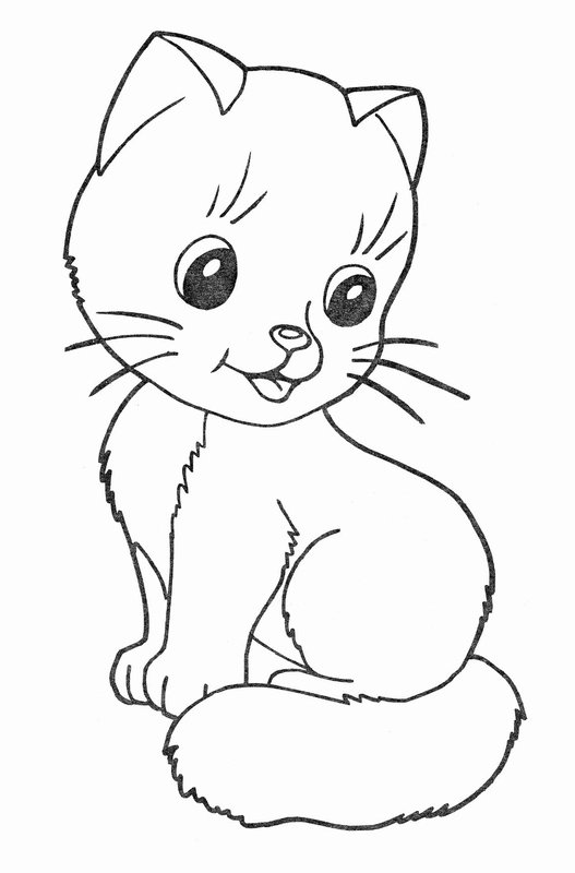 Coloring Page Sitting Happy Kitten