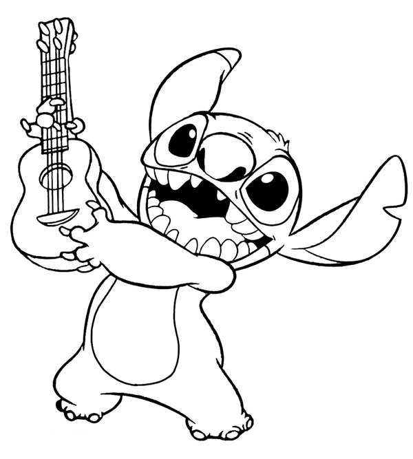 Coloring page Stitch plays Guitar