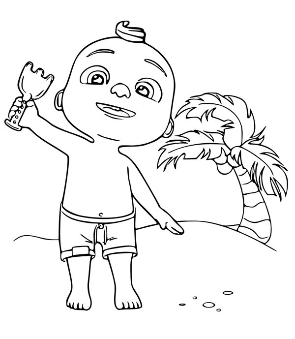 Coloring Page Summer Little Boy at the Beach