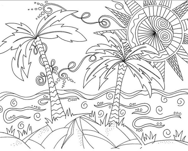 Coloring Page Summer Zentangle Beach Scene