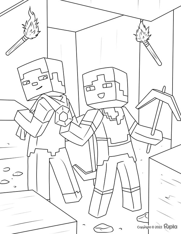 Minecraft Diamond Hunting Coloring Page