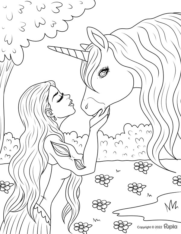 Princess Kisses Unicorn Coloring Page