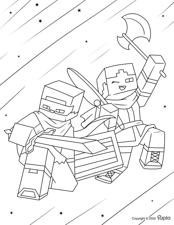 Coloring Page Zwei Minecraft Figures Small Stars
