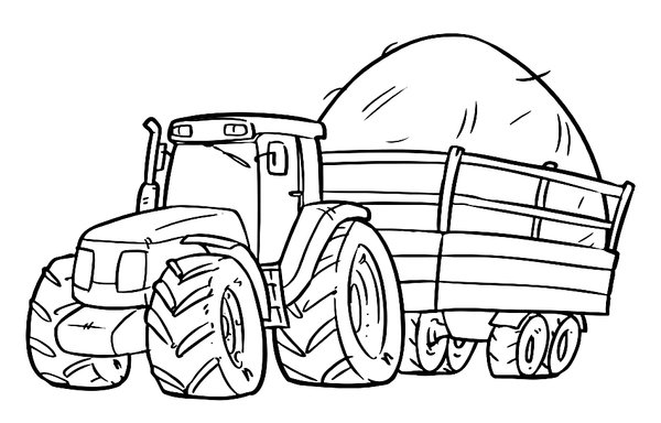 Coloring Page Tractor with Trailer