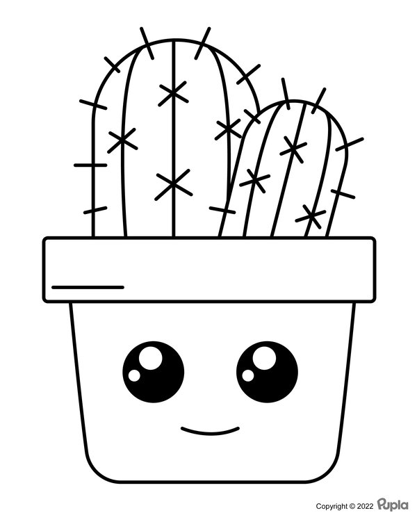 Kawaii Cactus Coloring Page - Simple and Cute