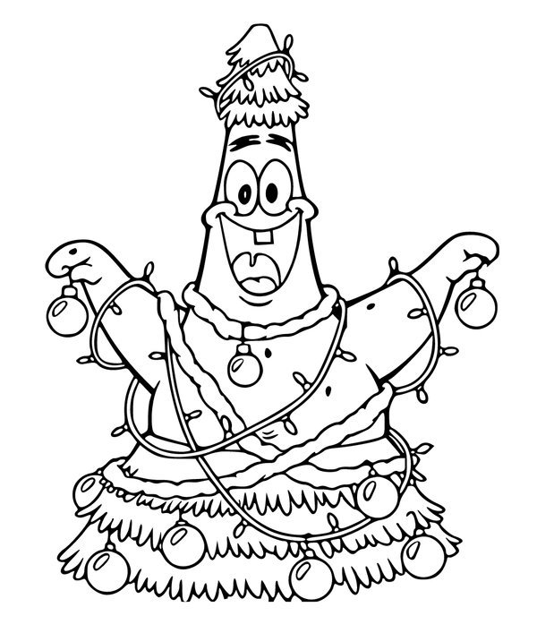 Coloring Page SpongeBob Patrick as a Christmas Tree
