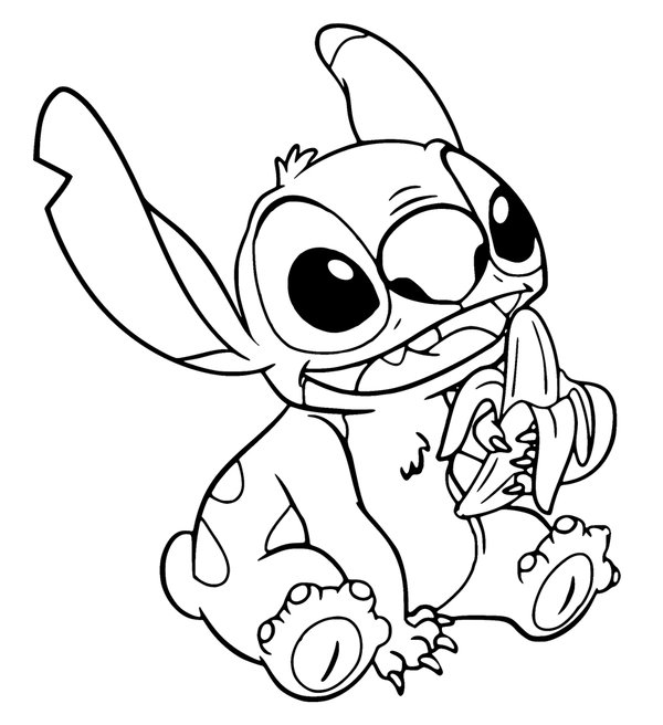 Coloring page Stitch eats a banana