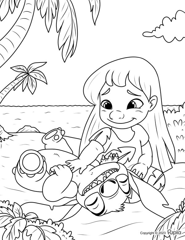 Coloring Page: Lilo Petting Stitch
