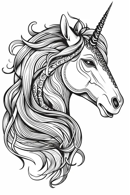 Detailed Unicorn Coloring Page