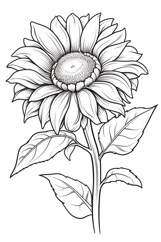 Coloring Page Beautiful Realistic Sunflower