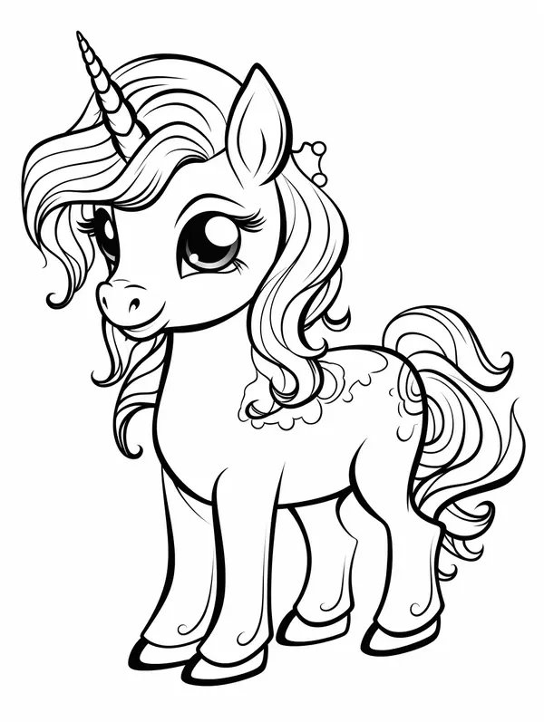 Cute Unicorn Coloring Page with Beautiful Eyes