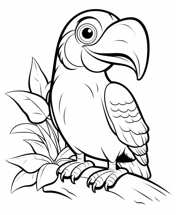 Coloring Page Happy and Beautiful Toucan