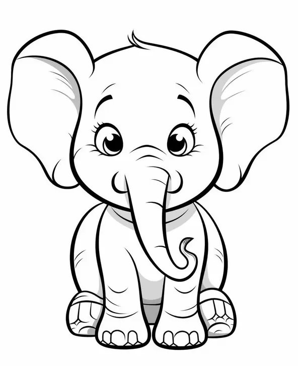 Cute Cross-Eyed Elephant Coloring Page